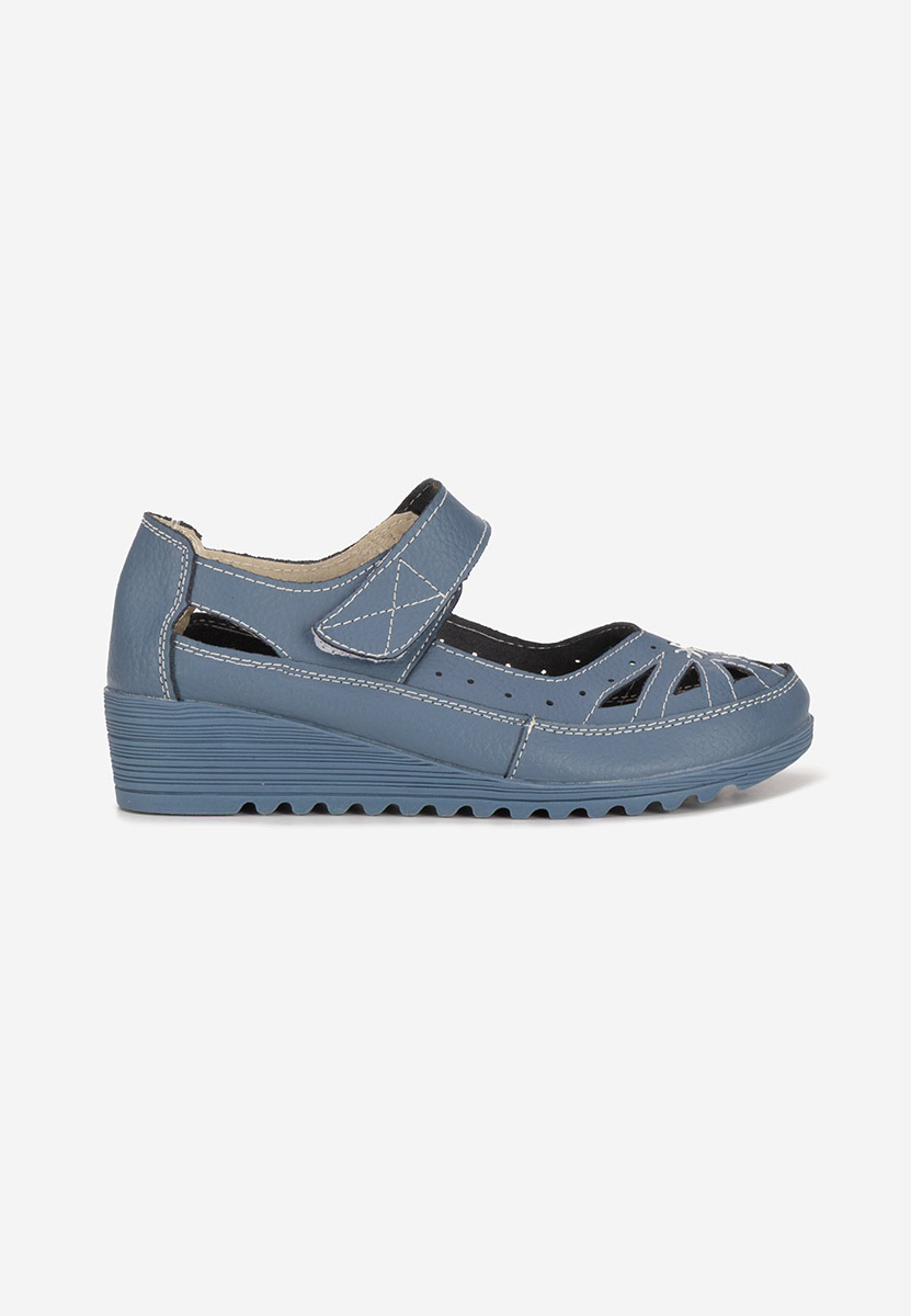 Balerini piele denim Cassina V2 albastri