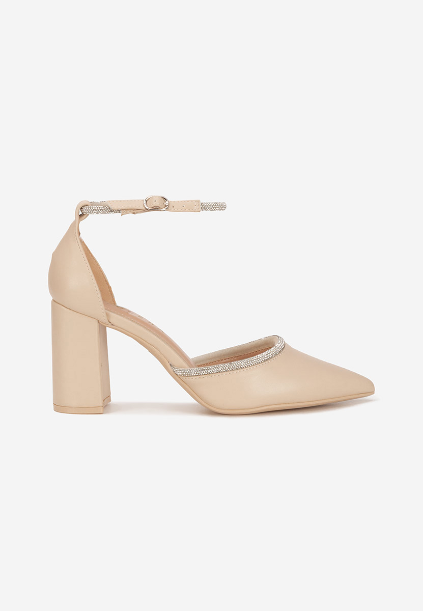Pantofi cu toc gros eleganti Iustina bej