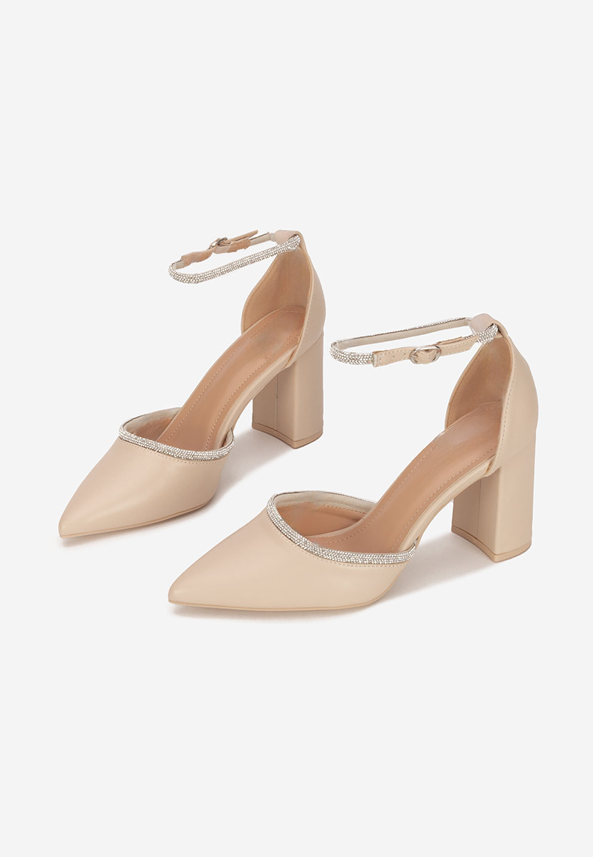 Pantofi cu toc gros eleganti Iustina bej