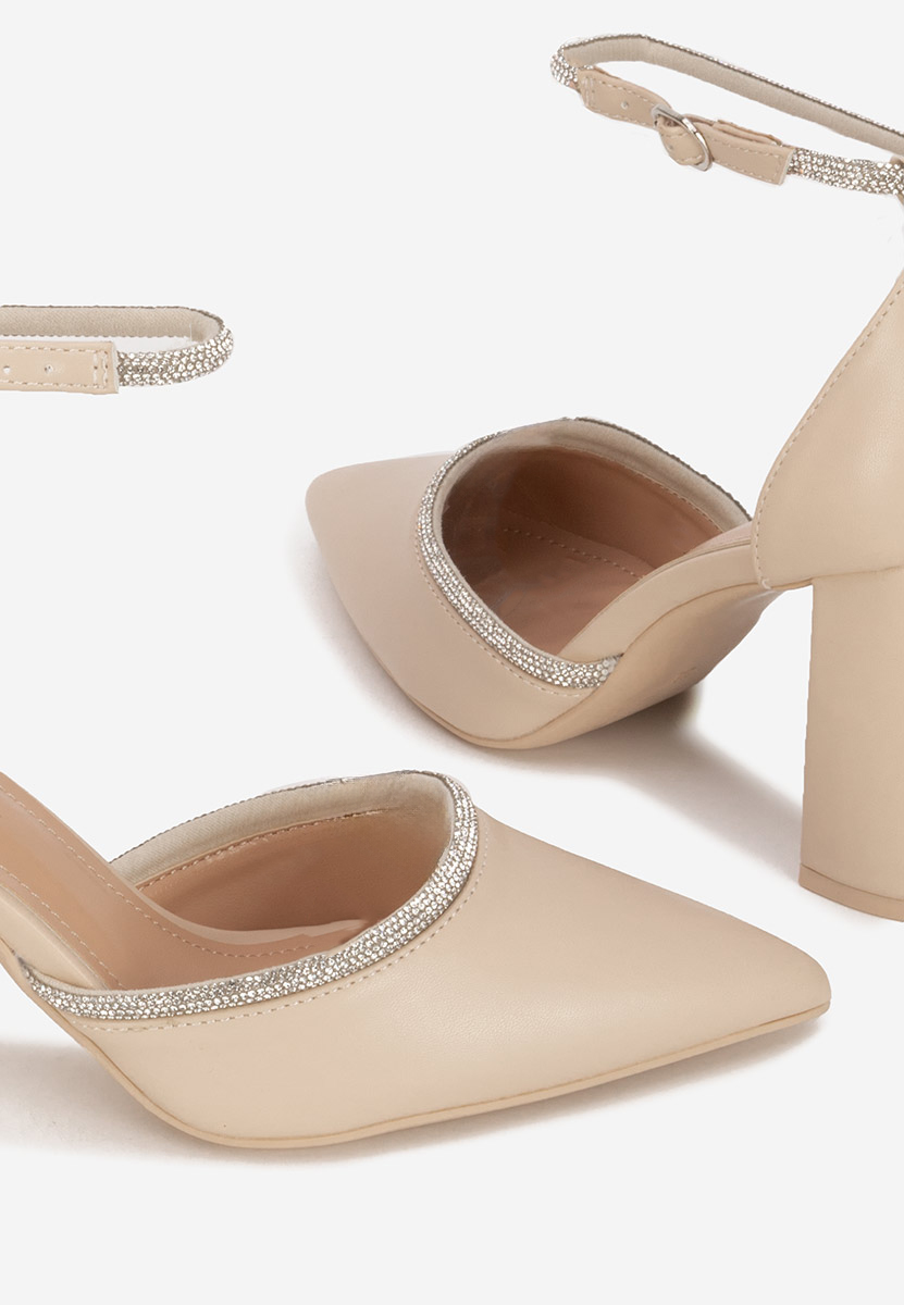 Pantofi cu toc gros eleganti Iustina bej