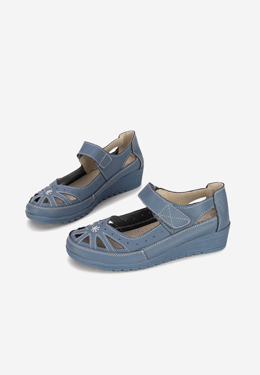 Balerini piele denim Cassina V2 albastri