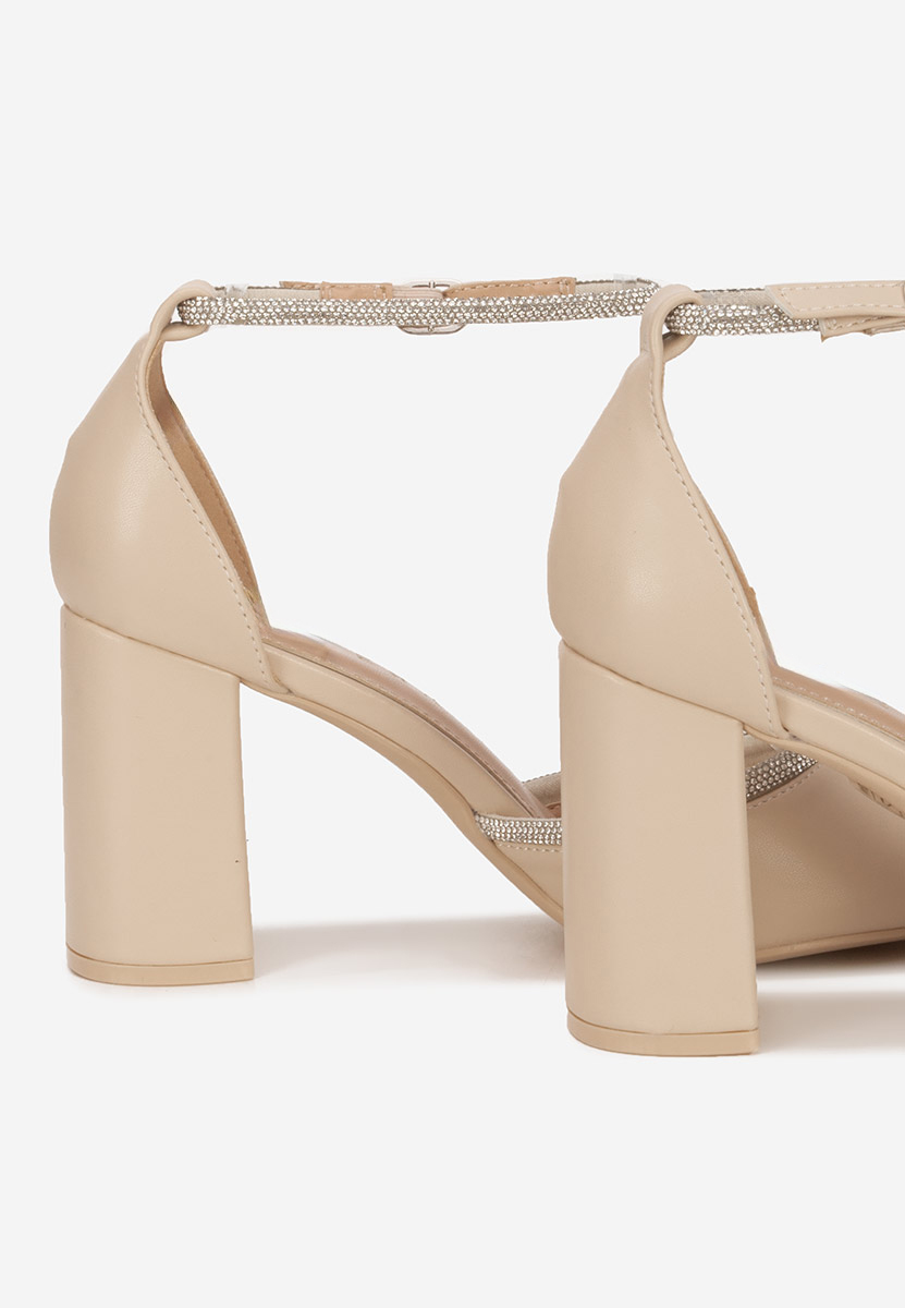 Pantofi cu toc gros eleganti Iustina bej
