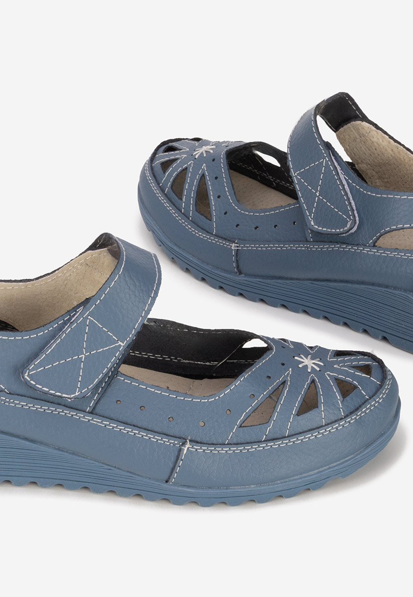 Balerini piele denim Cassina V2 albastri
