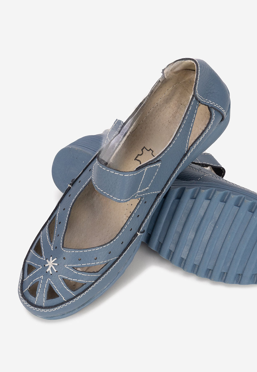 Balerini piele denim Cassina V2 albastri