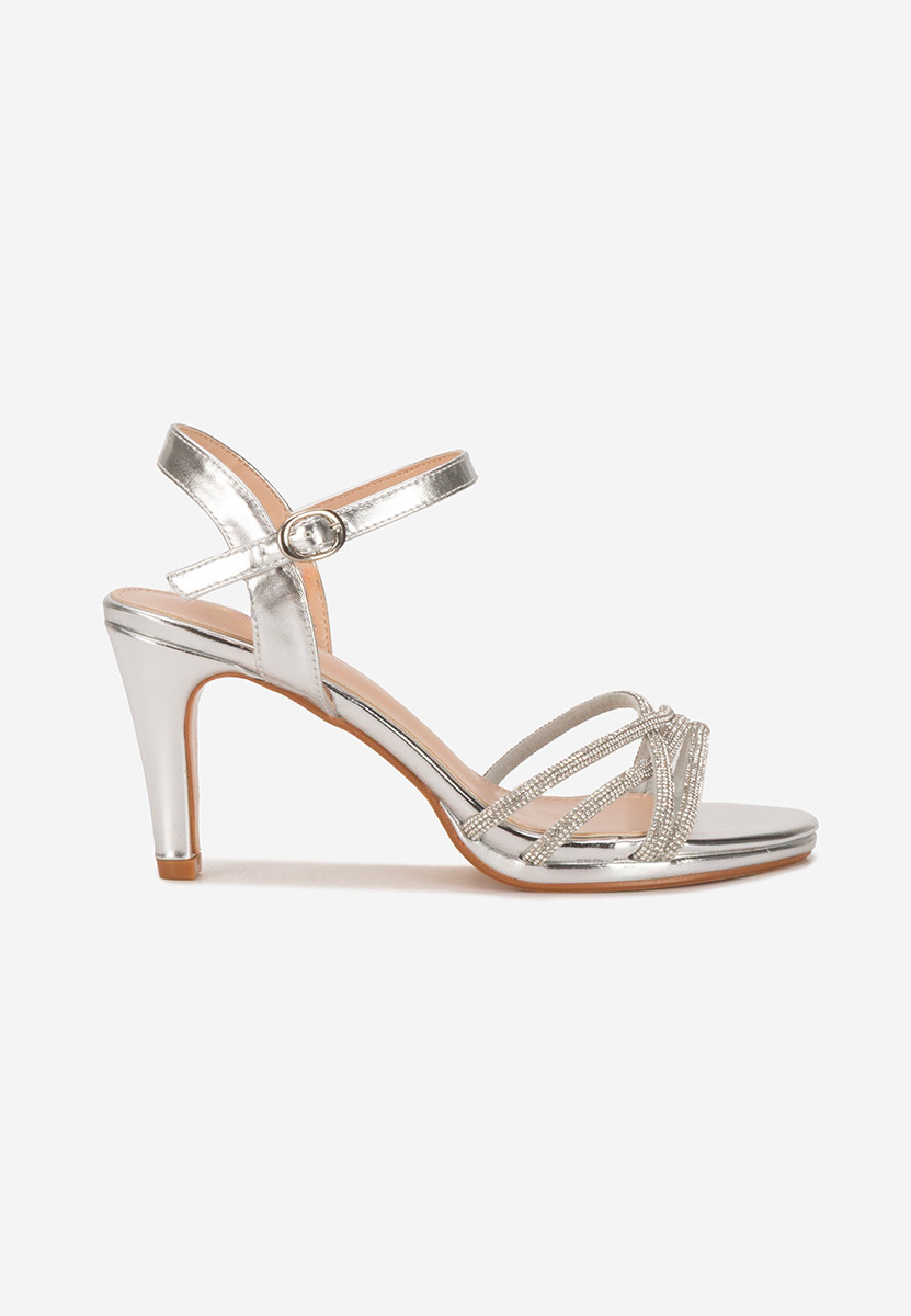 Sandale elegante cu toc Ancela argintii