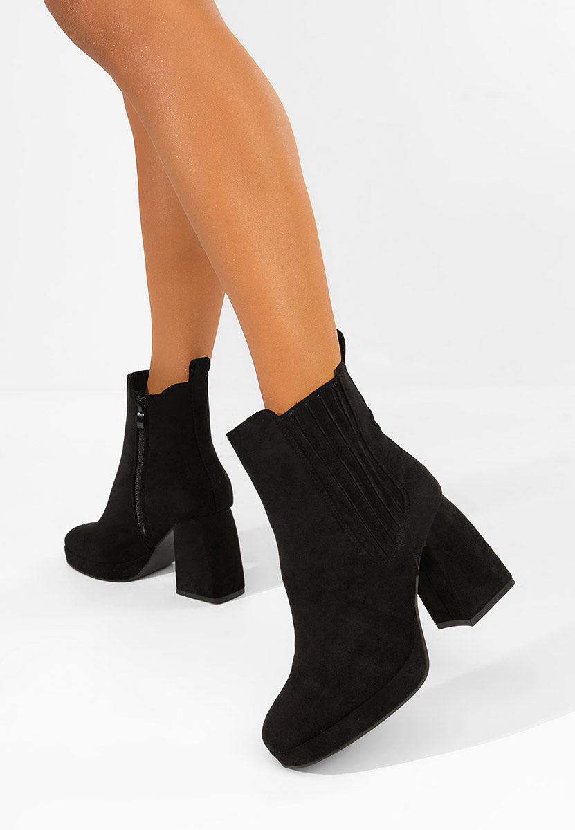 Botine cu toc gros Elenoire negre