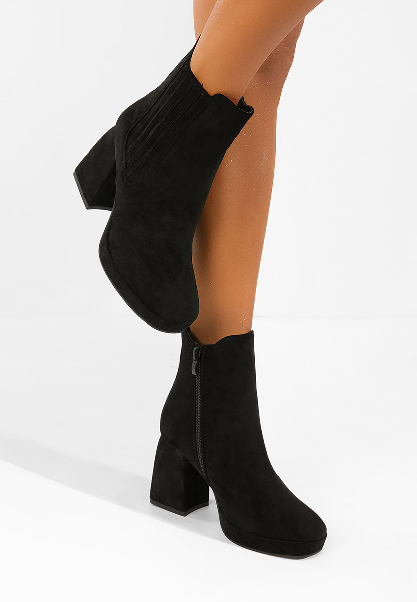 Botine cu toc gros Elenoire negre