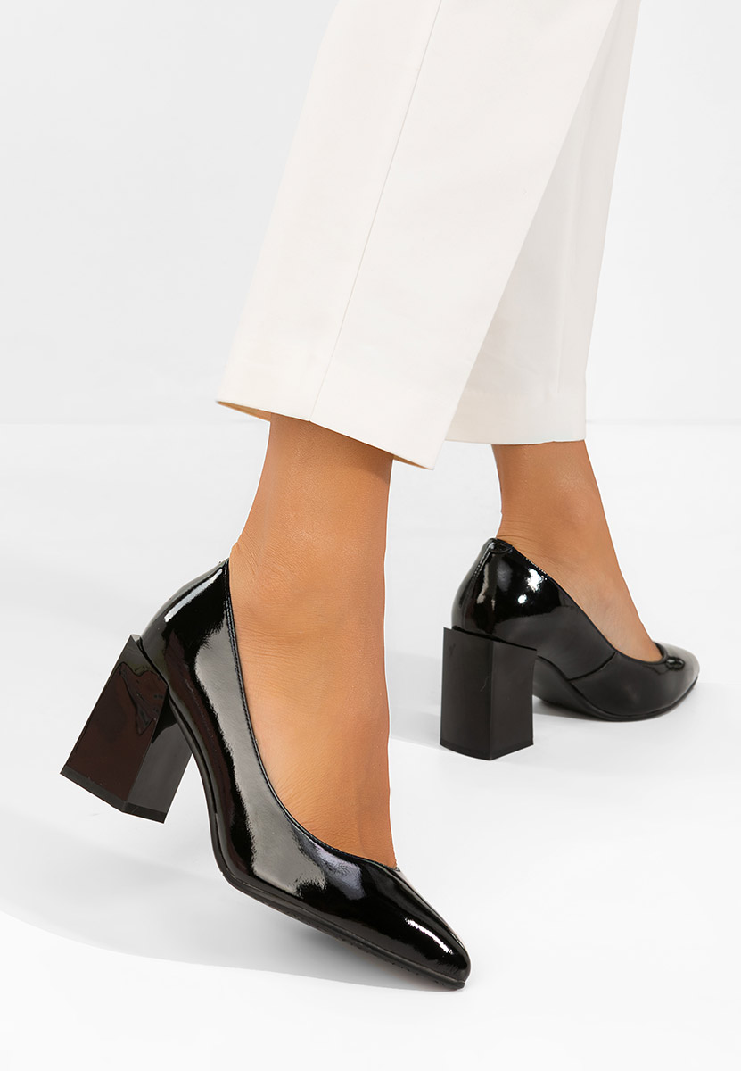 Pantofi cu toc gros piele Elarina negri