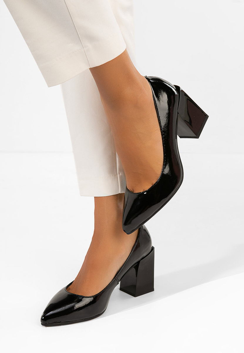 Pantofi cu toc gros piele Elarina negri