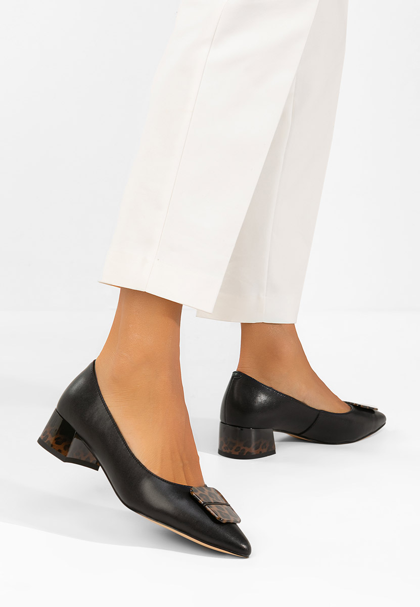 Pantofi cu toc gros piele Gingia negri