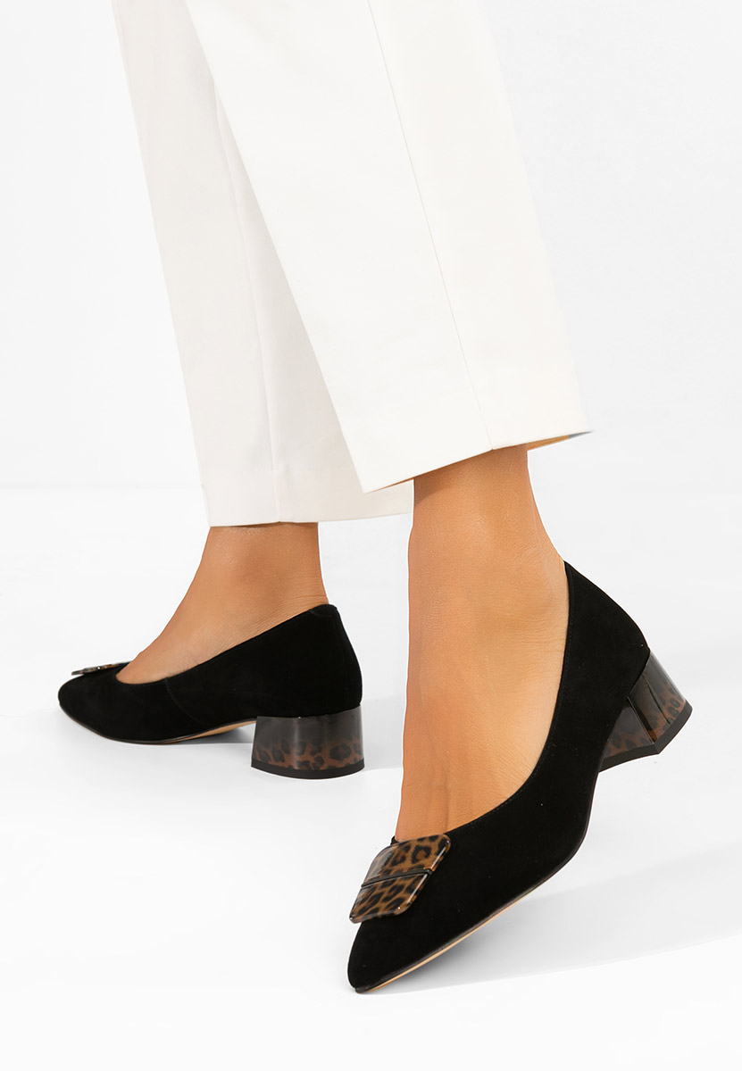 Pantofi cu toc gros piele Gingia V2 negri