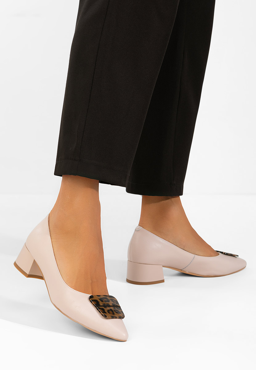Pantofi cu toc gros piele Gingia nude