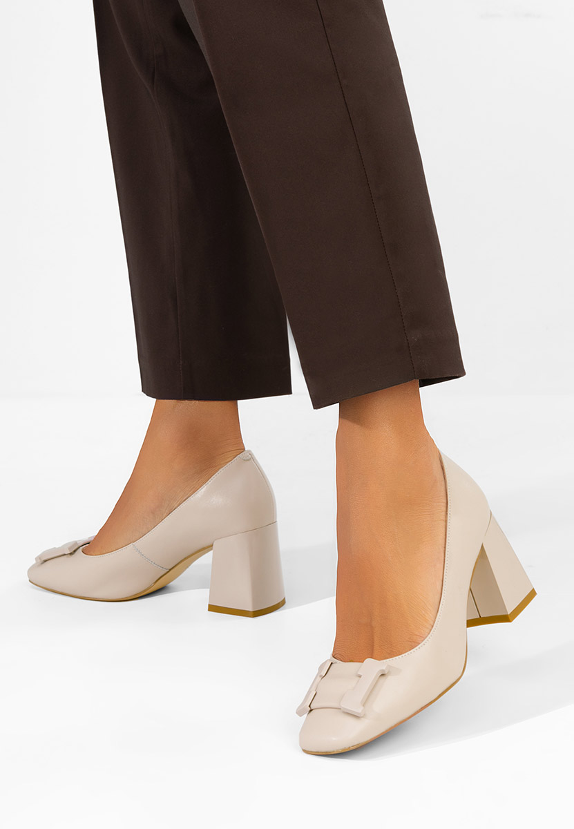 Pantofi cu toc gros piele Herilia nude