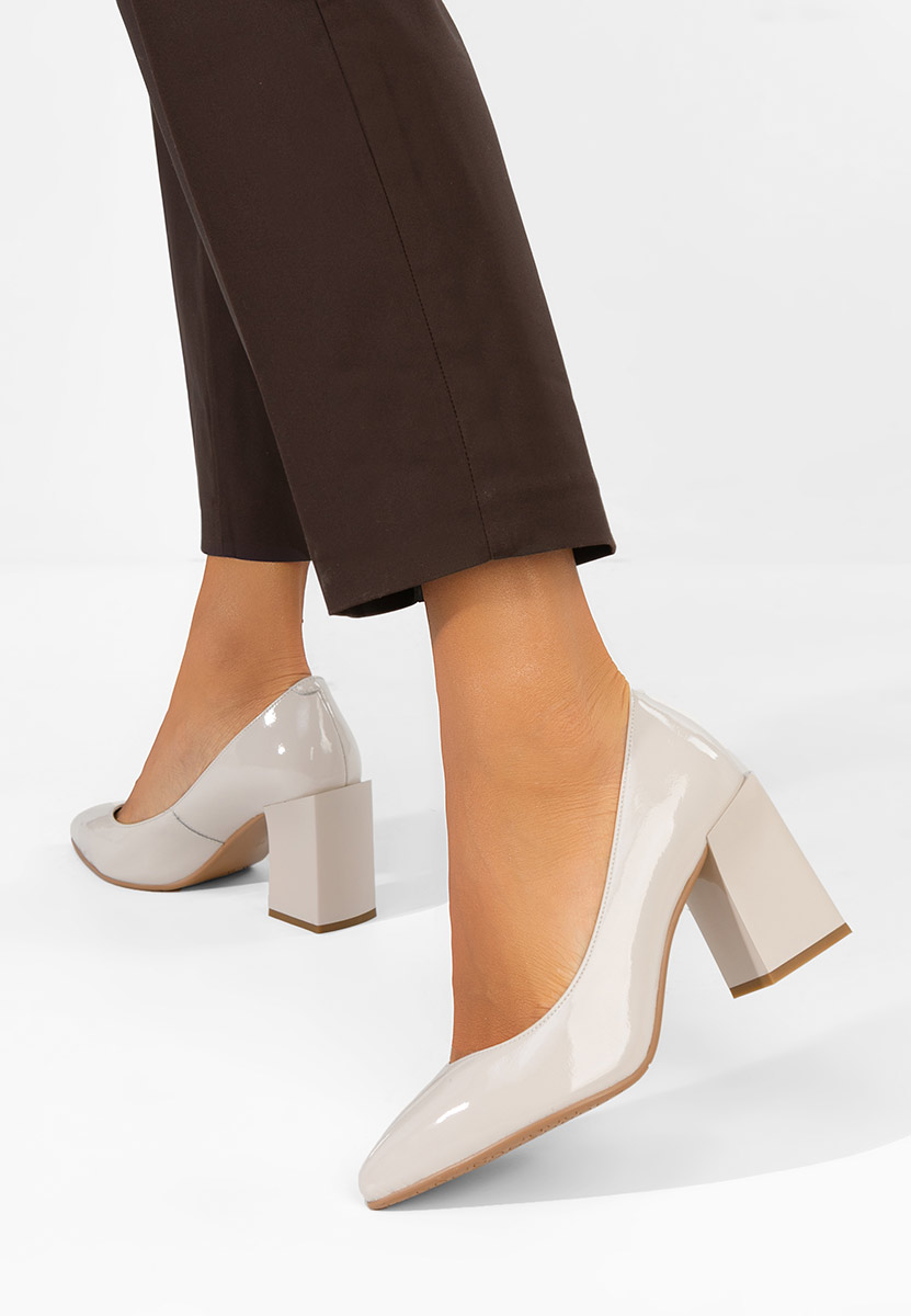 Pantofi cu toc gros piele Elarina nude