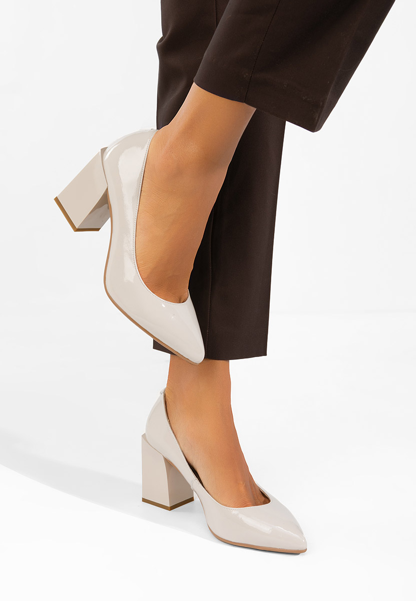 Pantofi cu toc gros piele Elarina nude