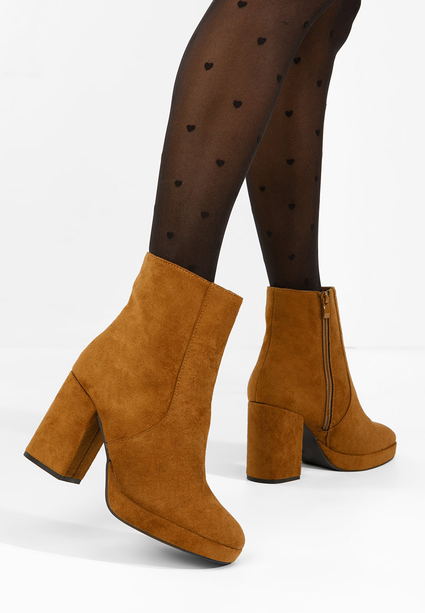 Botine cu toc gros Sylvana camel