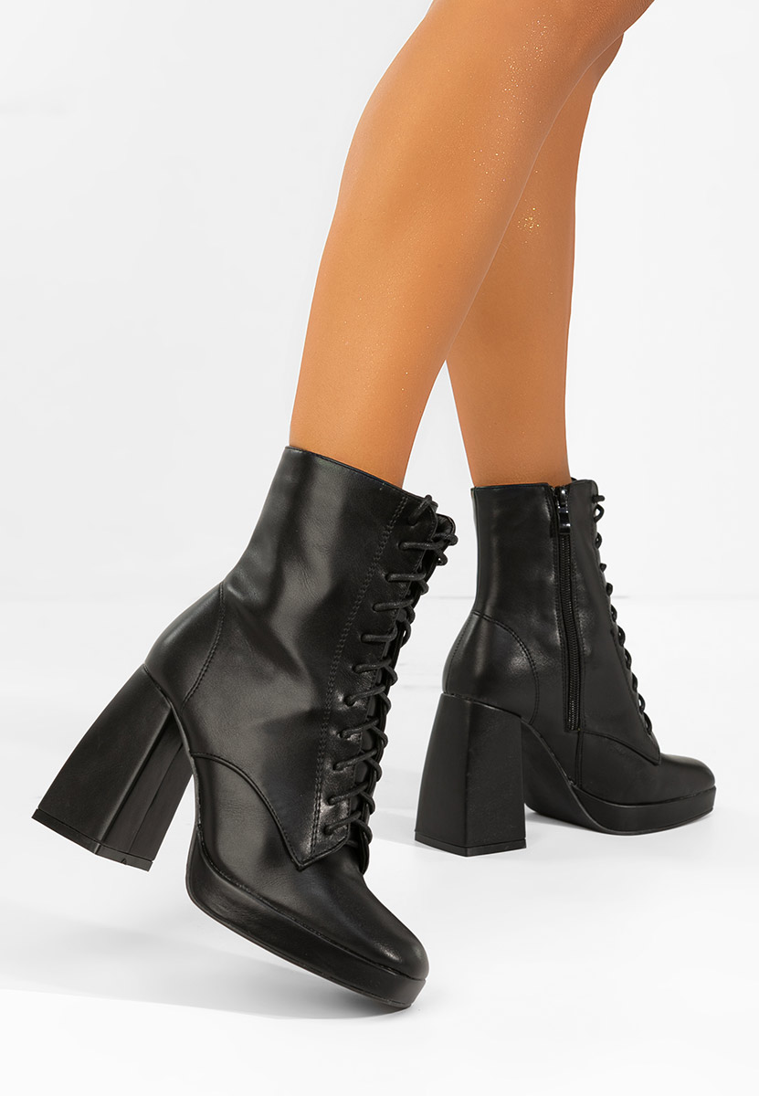 Botine cu toc gros dama Siriela negre