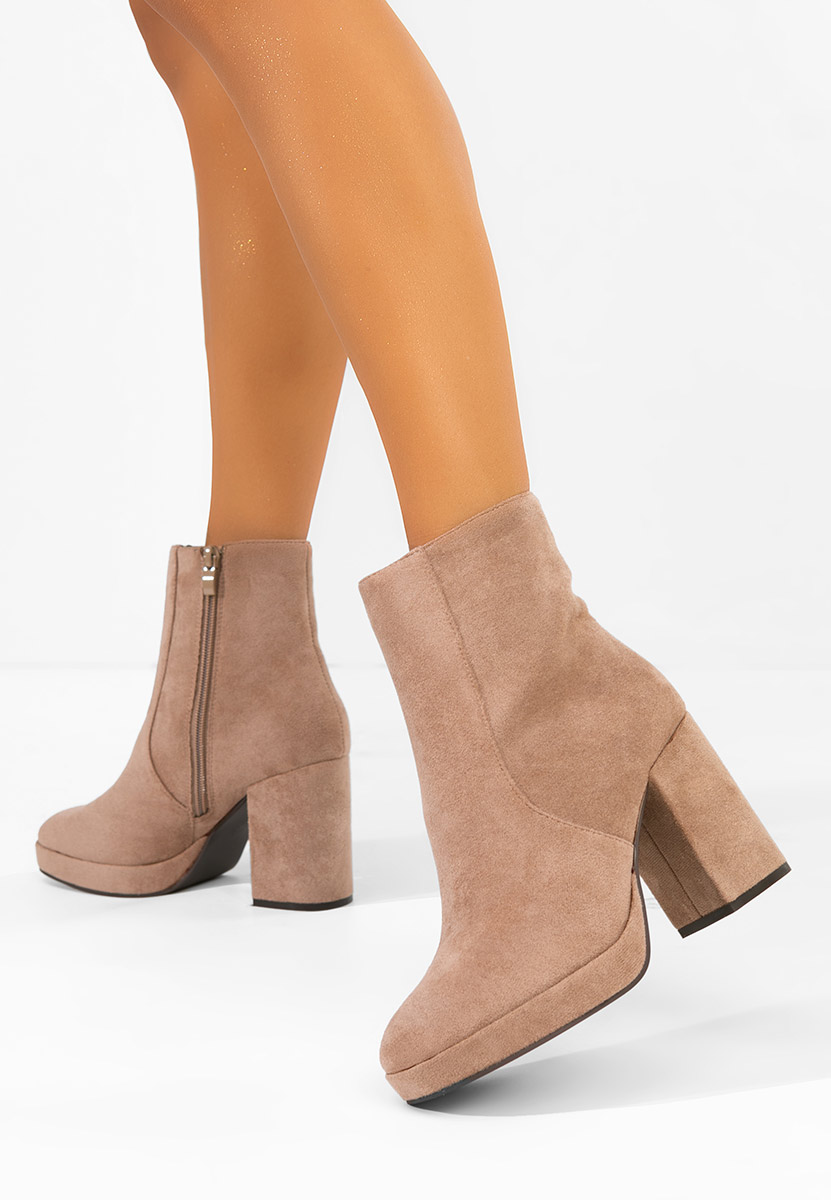 Botine cu toc gros Sylvana bej