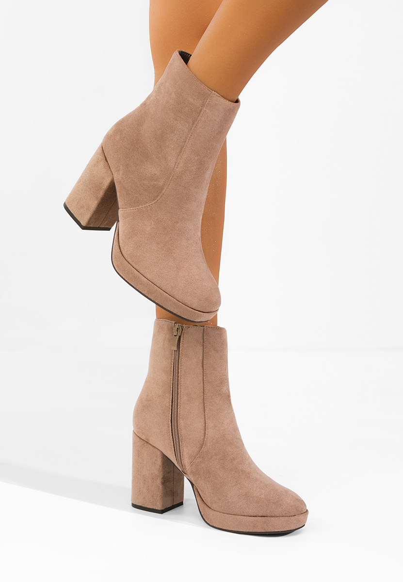 Botine cu toc gros Sylvana bej