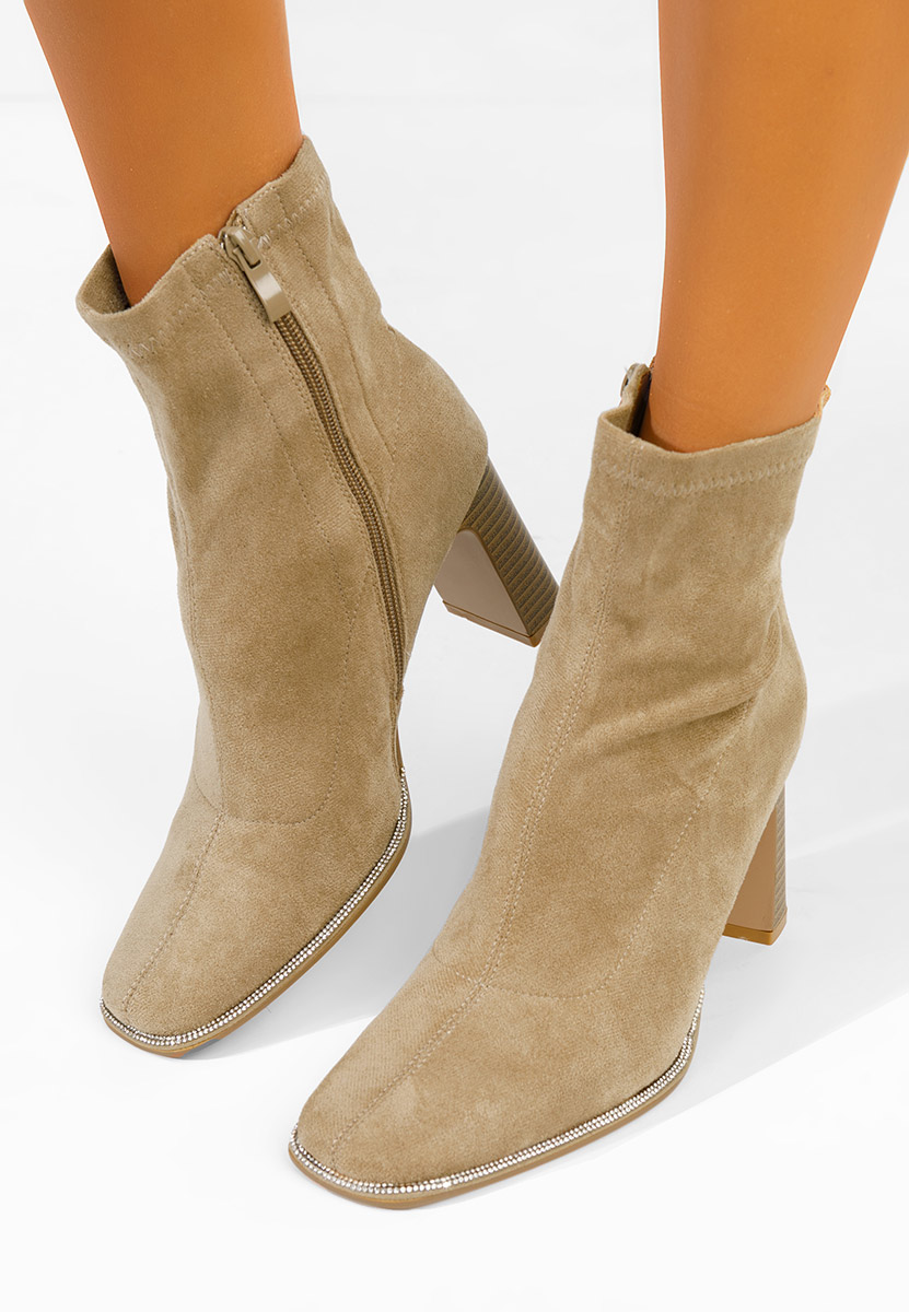 Botine cu toc gros Namelia kaki