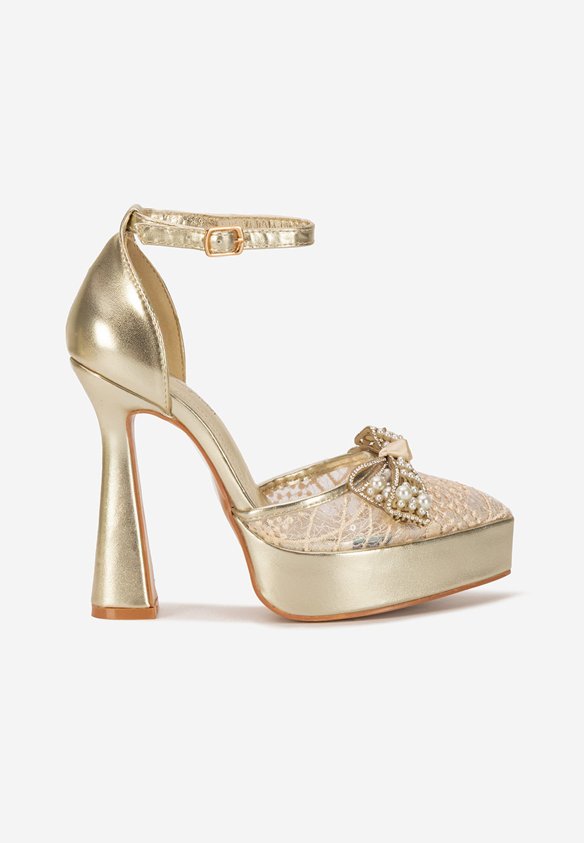 Pantofi cu toc gros eleganti Adaia aurii