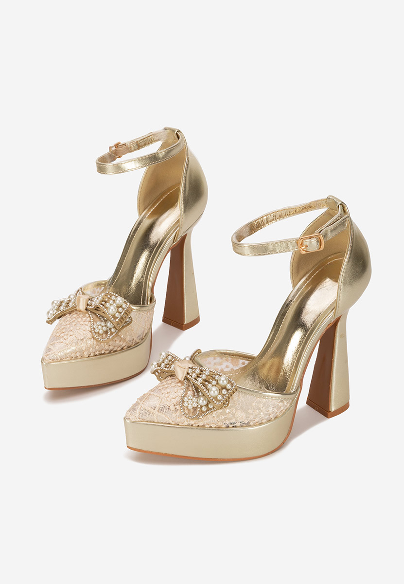Pantofi cu toc gros eleganti Adaia aurii