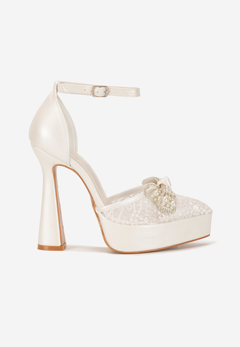 Pantofi cu toc gros eleganti Adaia albi