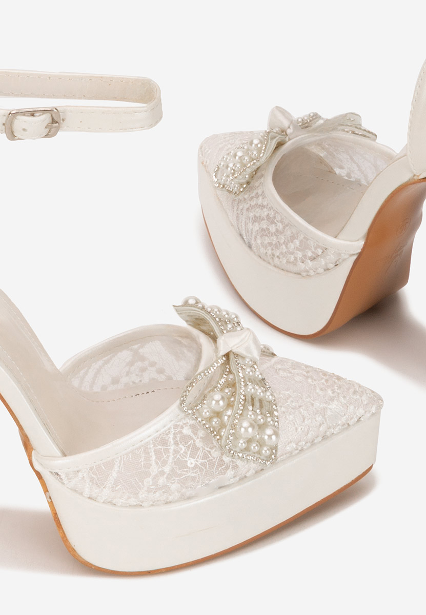 Pantofi cu toc gros eleganti Adaia albi