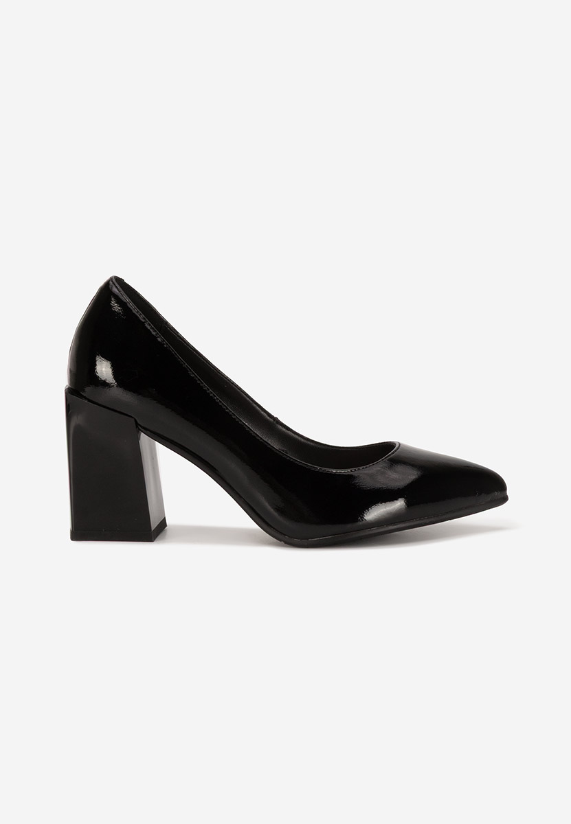 Pantofi cu toc gros piele Elarina negri