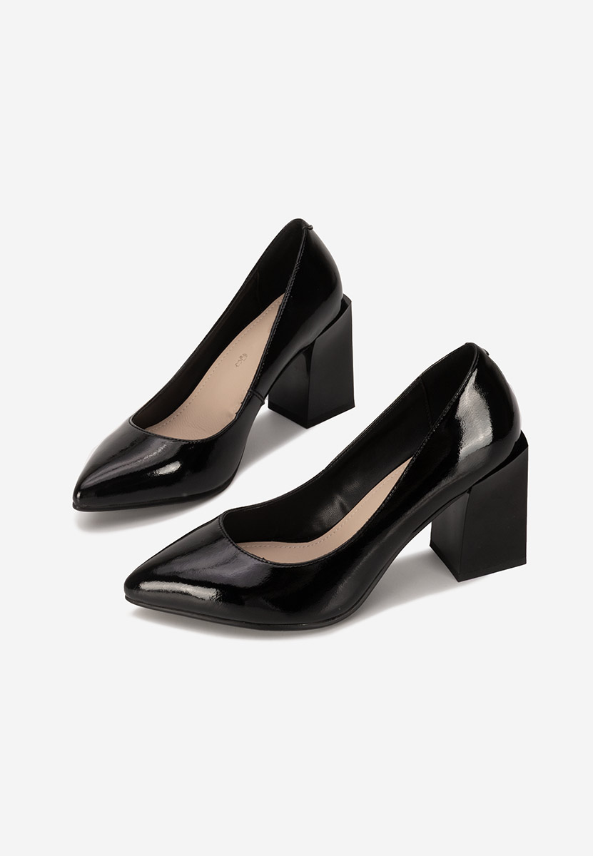 Pantofi cu toc gros piele Elarina negri