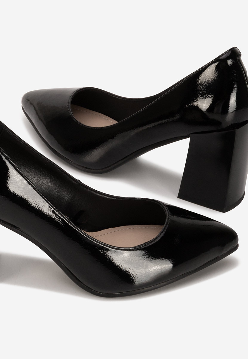 Pantofi cu toc gros piele Elarina negri