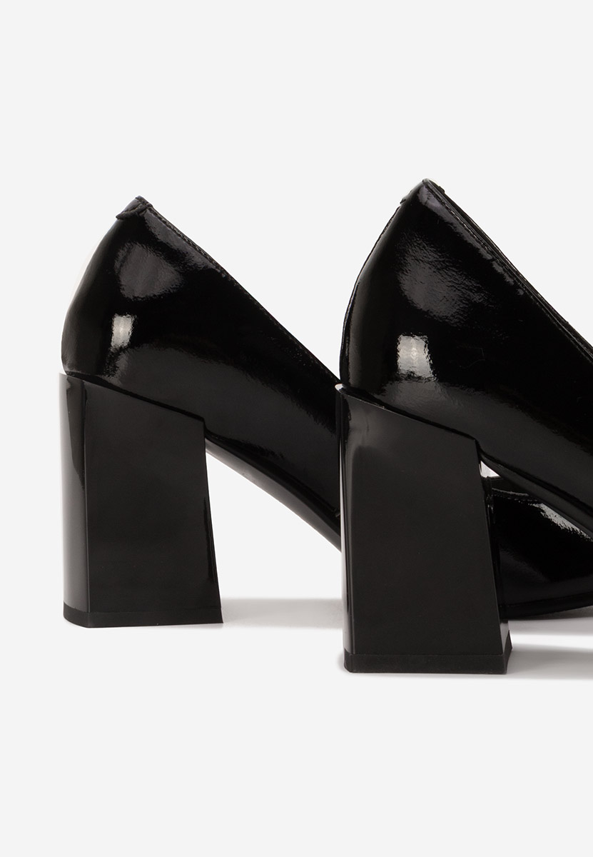 Pantofi cu toc gros piele Elarina negri