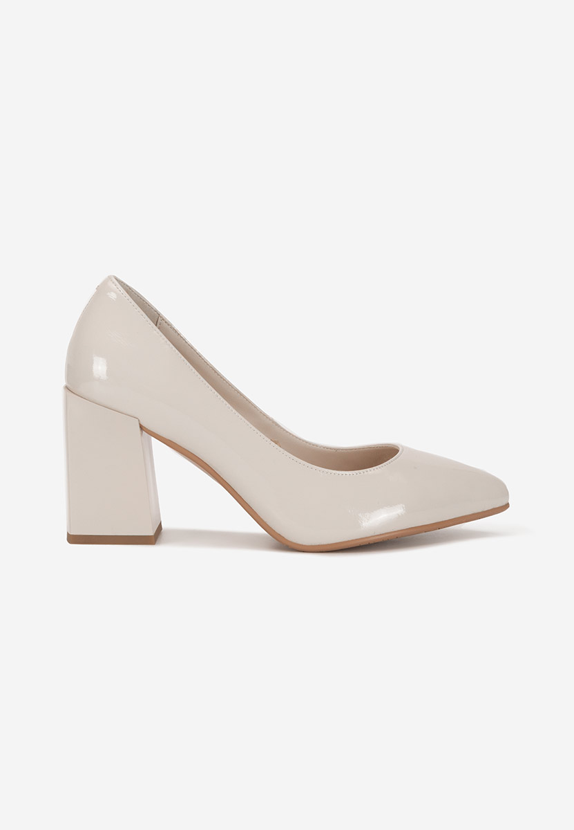 Pantofi cu toc gros piele Elarina nude