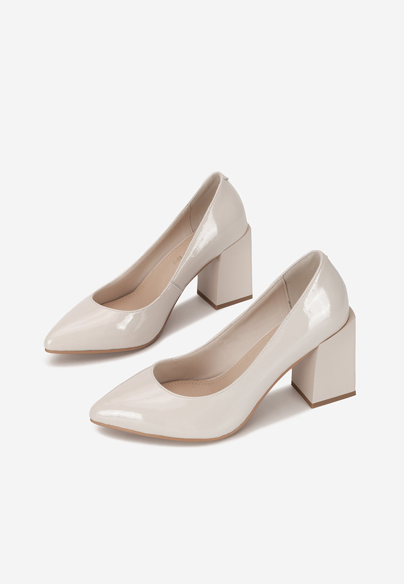 Pantofi cu toc gros piele Elarina nude