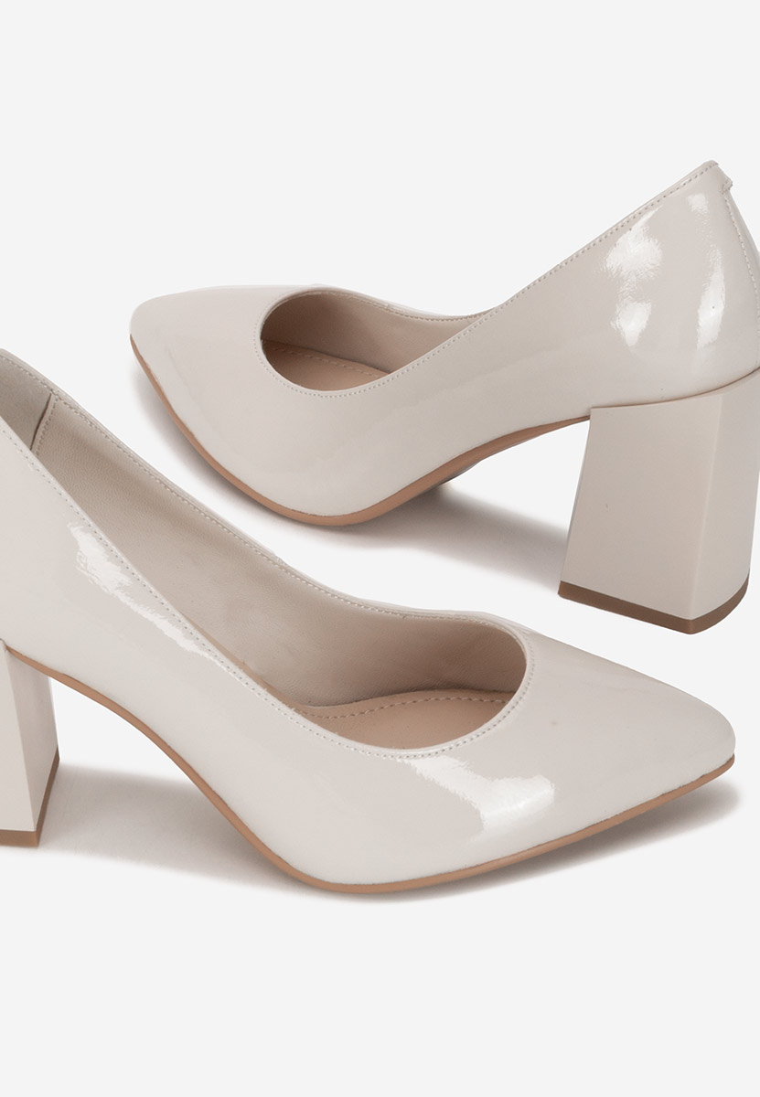 Pantofi cu toc gros piele Elarina nude