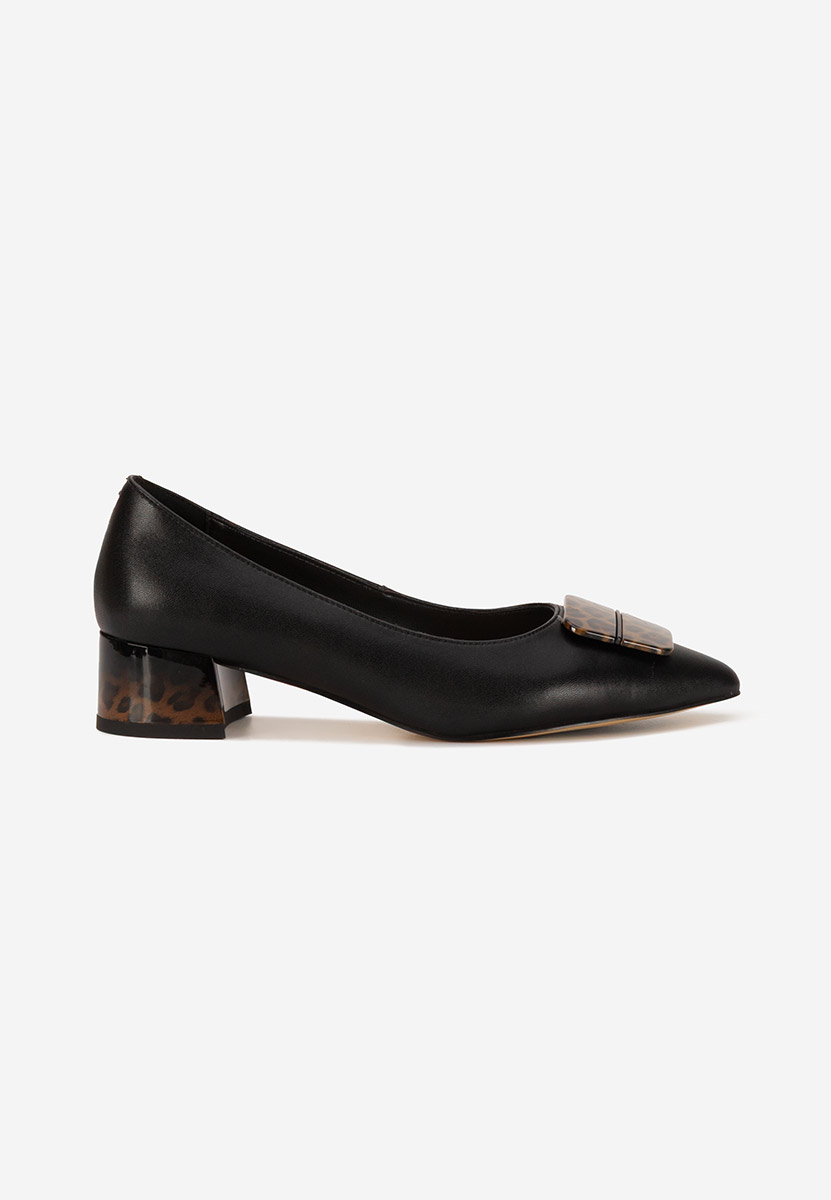 Pantofi cu toc gros piele Gingia negri