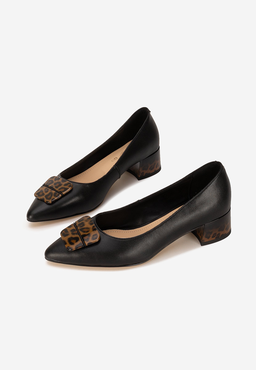 Pantofi cu toc gros piele Gingia negri