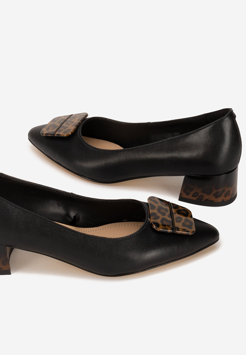 Pantofi cu toc gros piele Gingia negri