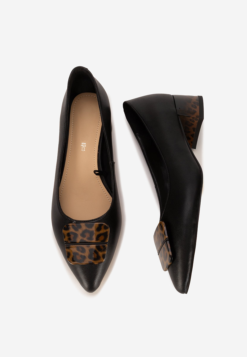 Pantofi cu toc gros piele Gingia negri