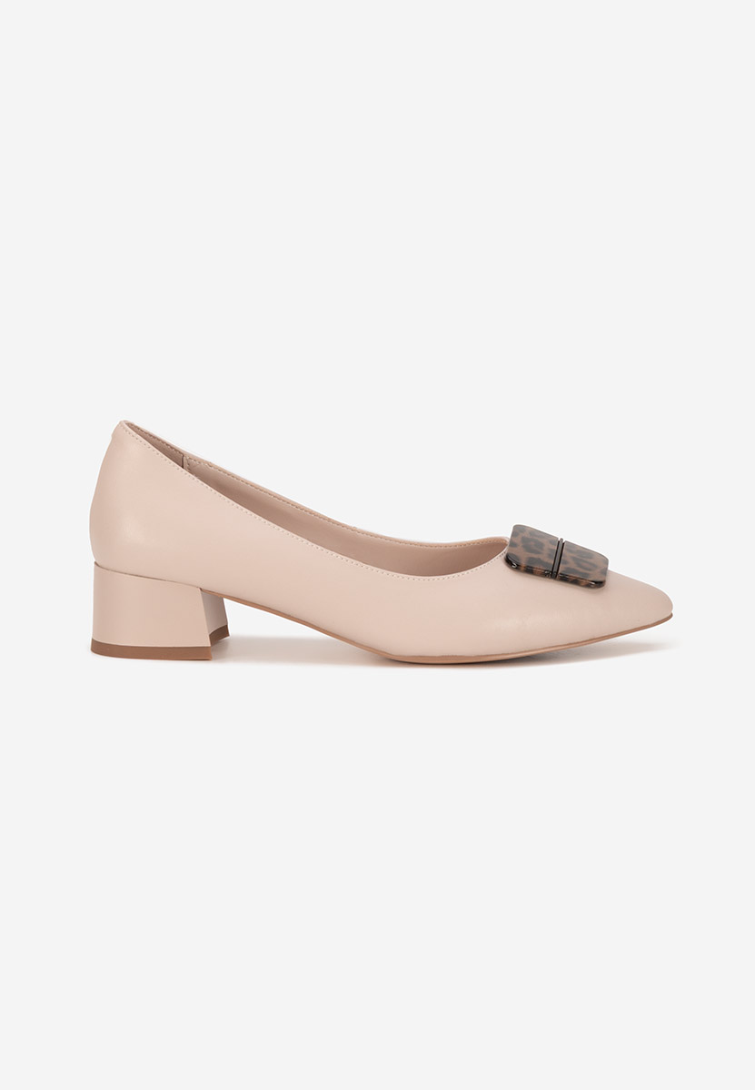 Pantofi cu toc gros piele Gingia nude
