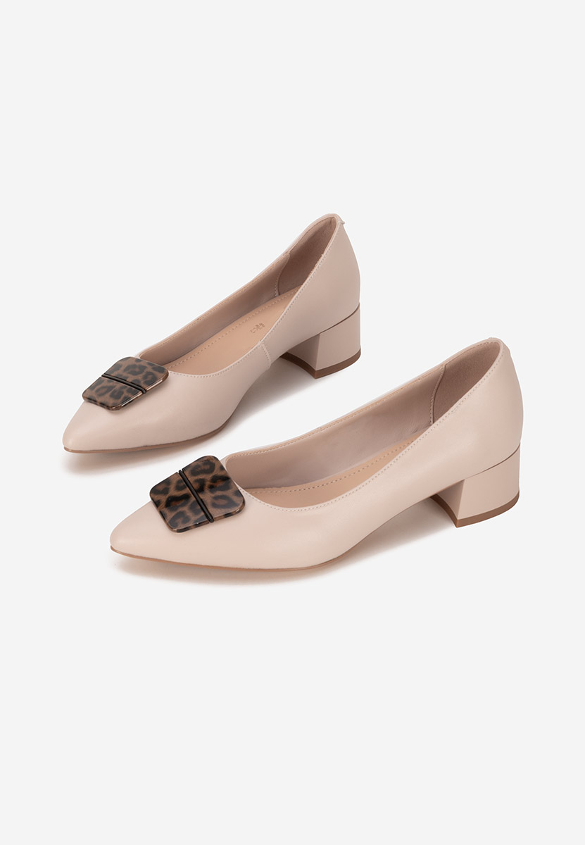Pantofi cu toc gros piele Gingia nude