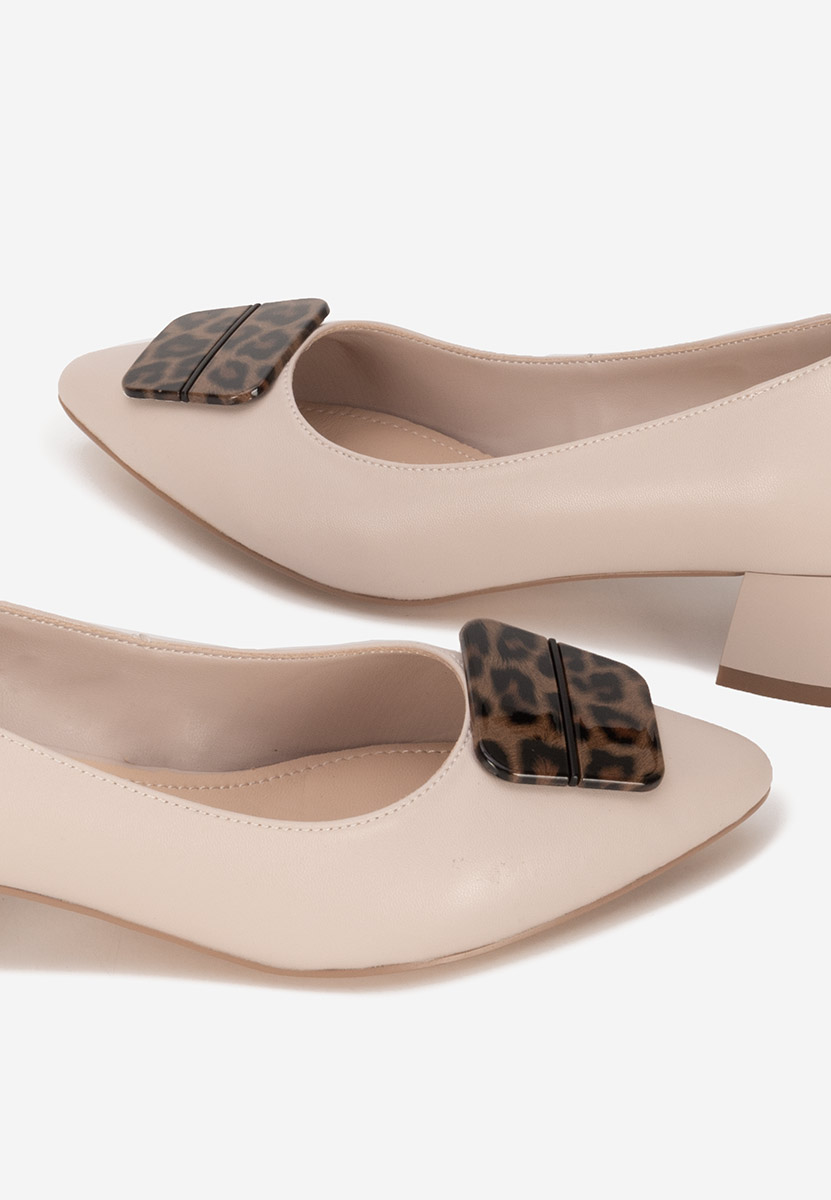 Pantofi cu toc gros piele Gingia nude