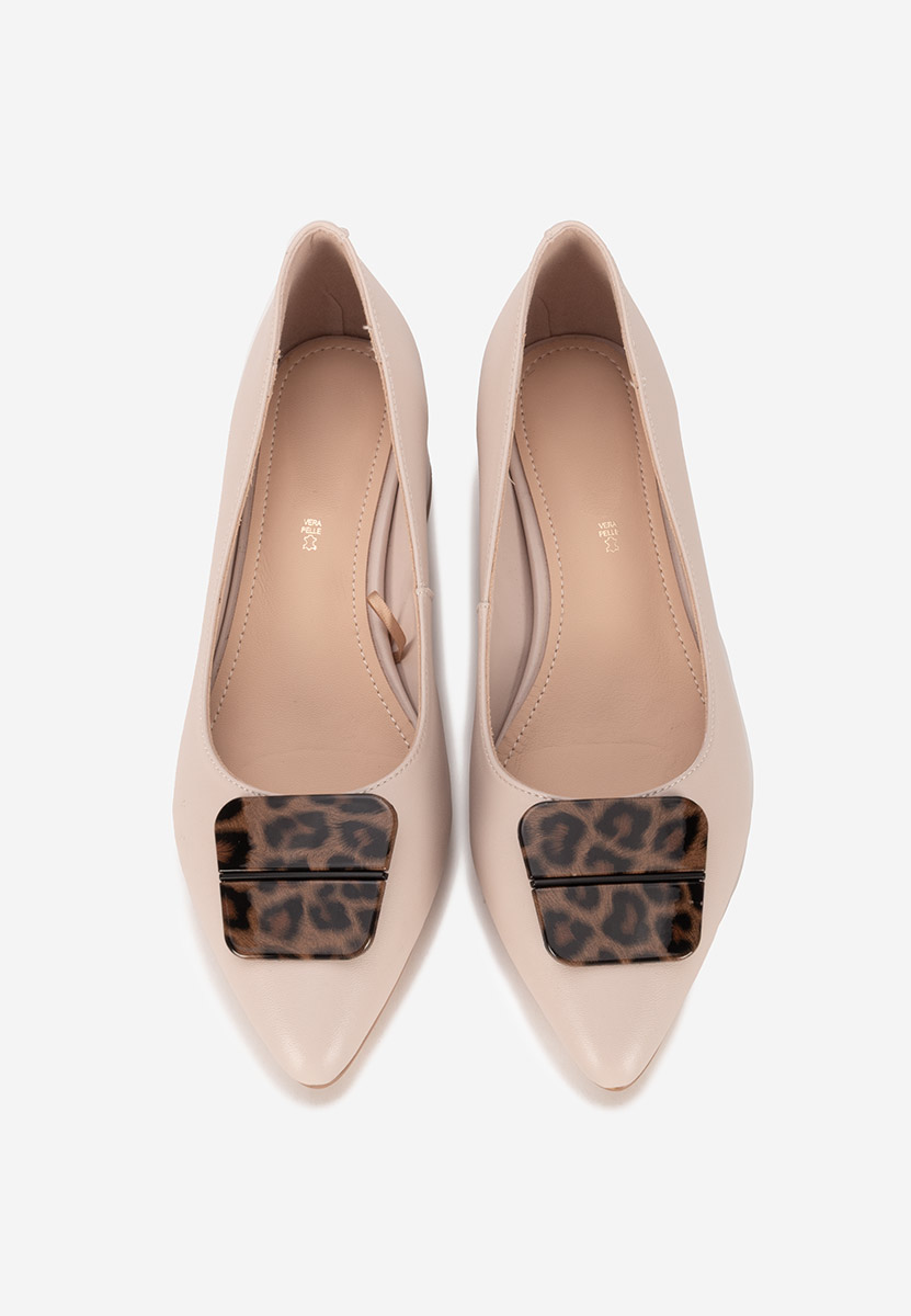 Pantofi cu toc gros piele Gingia nude