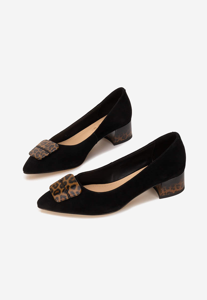 Pantofi cu toc gros piele Gingia V2 negri