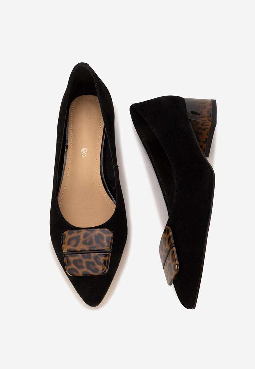 Pantofi cu toc gros piele Gingia V2 negri