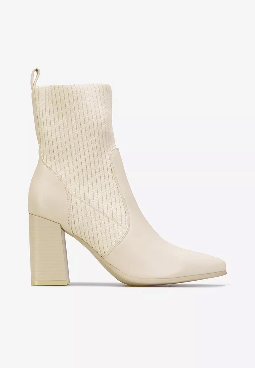 Botine cu toc gros bej Vinuele