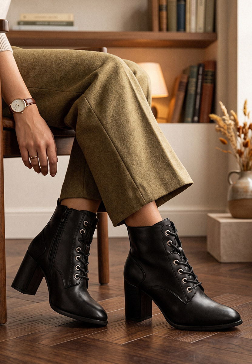 Botine cu toc gros Cerasella negre