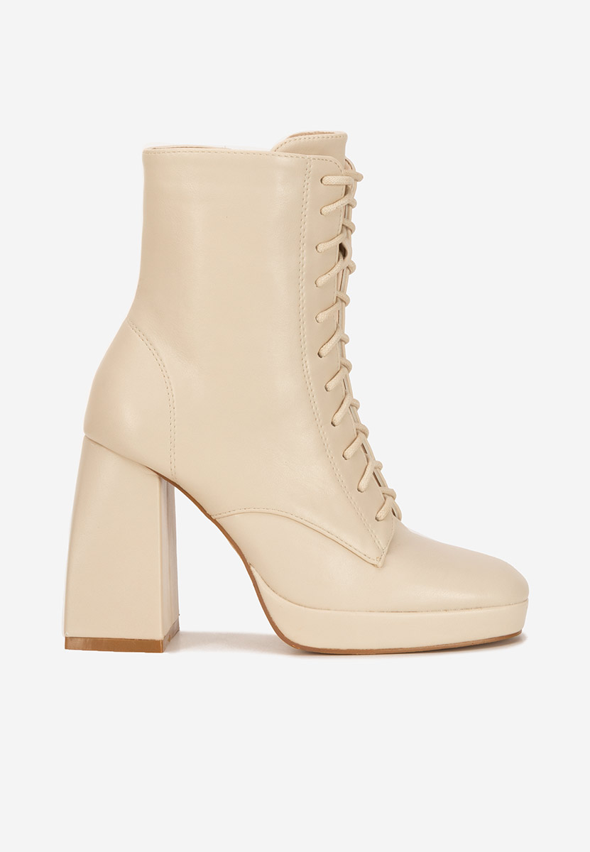 Botine cu toc gros dama Siriela bej