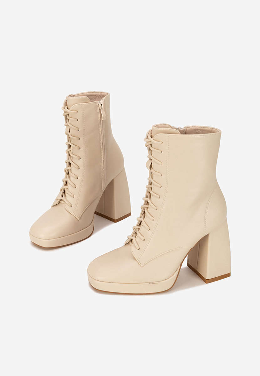 Botine cu toc gros dama Siriela bej