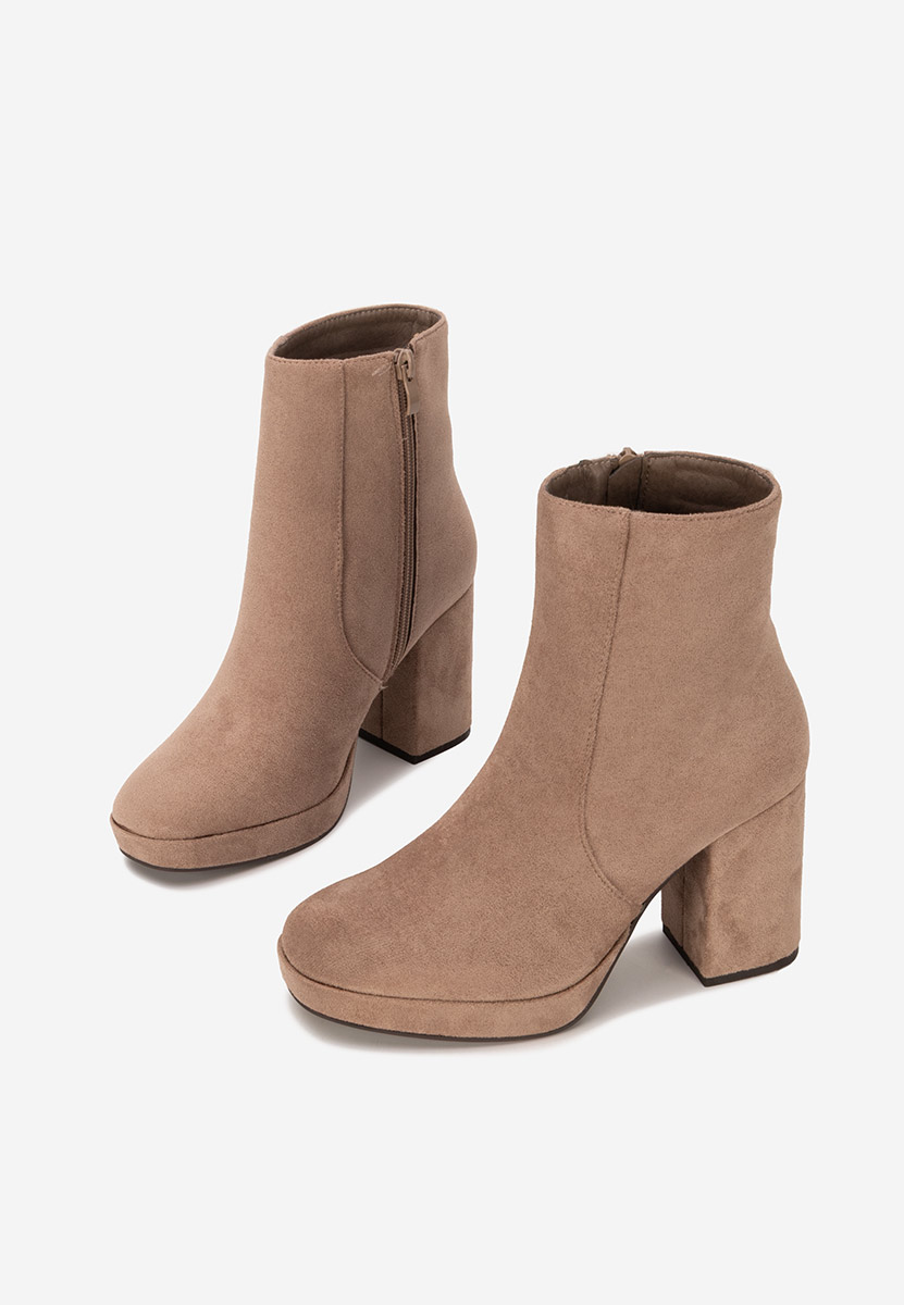 Botine cu toc gros Sylvana bej